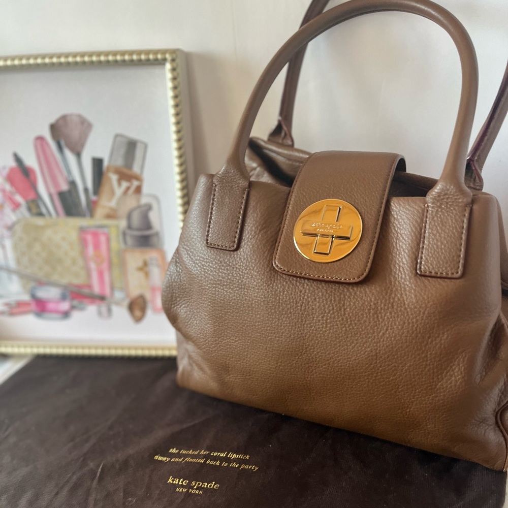 KATE SPADE NY Bexley Anisha Turn Lock bags Brown Pebbled Leather Shoulder Bag